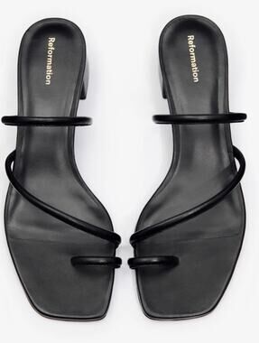 Reformation Black Strappy Square-Toe Heeled Sandals